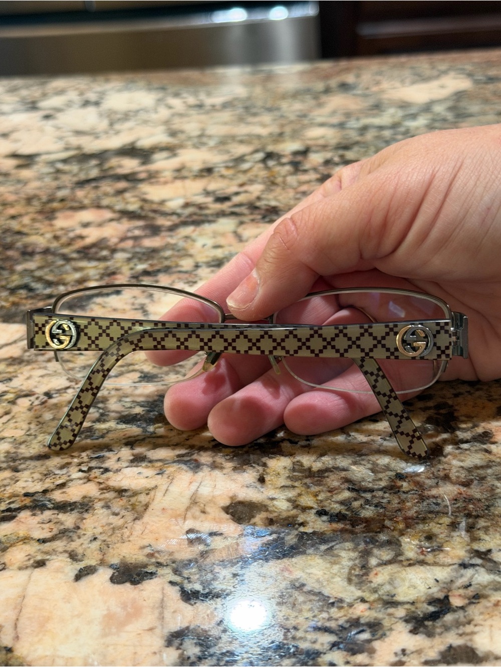 Gucci Brown Check Pattern Glasses with Gold Logo-Presciption